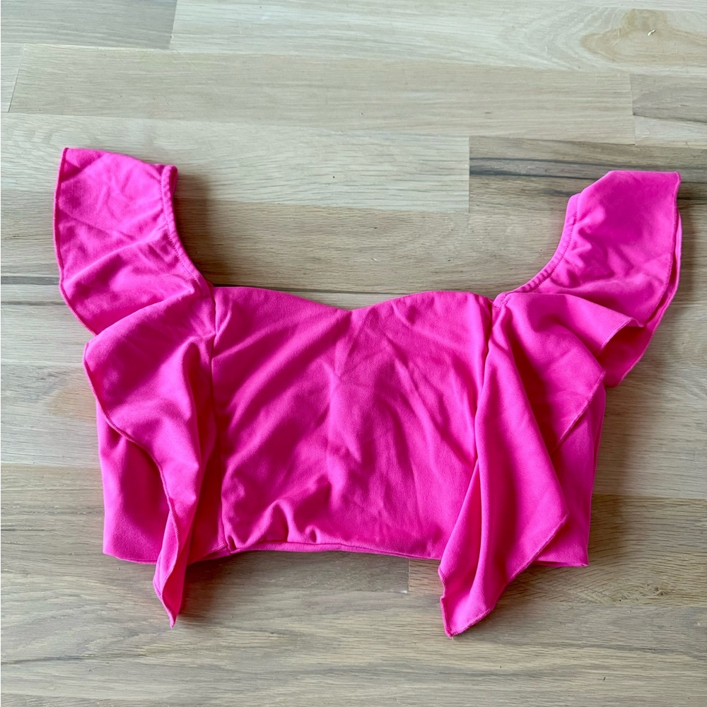 Ina Hot Pink Ruffle Crop Top